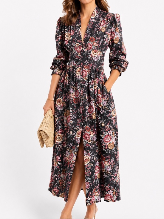 Tuckernuck Dresses & Skirts - Tuckernuck MILLE Resort & Travel Anya Midi Dress Black Floral.     G95